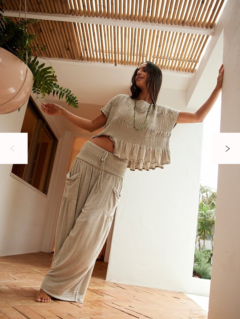 Free People Neutral Beige Wide-Leg Knit Pants Set